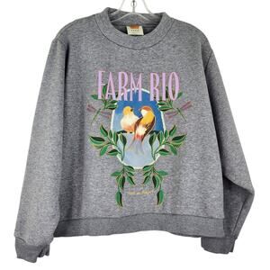 Farm Rio Gray Pullover Sweatshirt Love Birds Graphic Print Women's Size Small